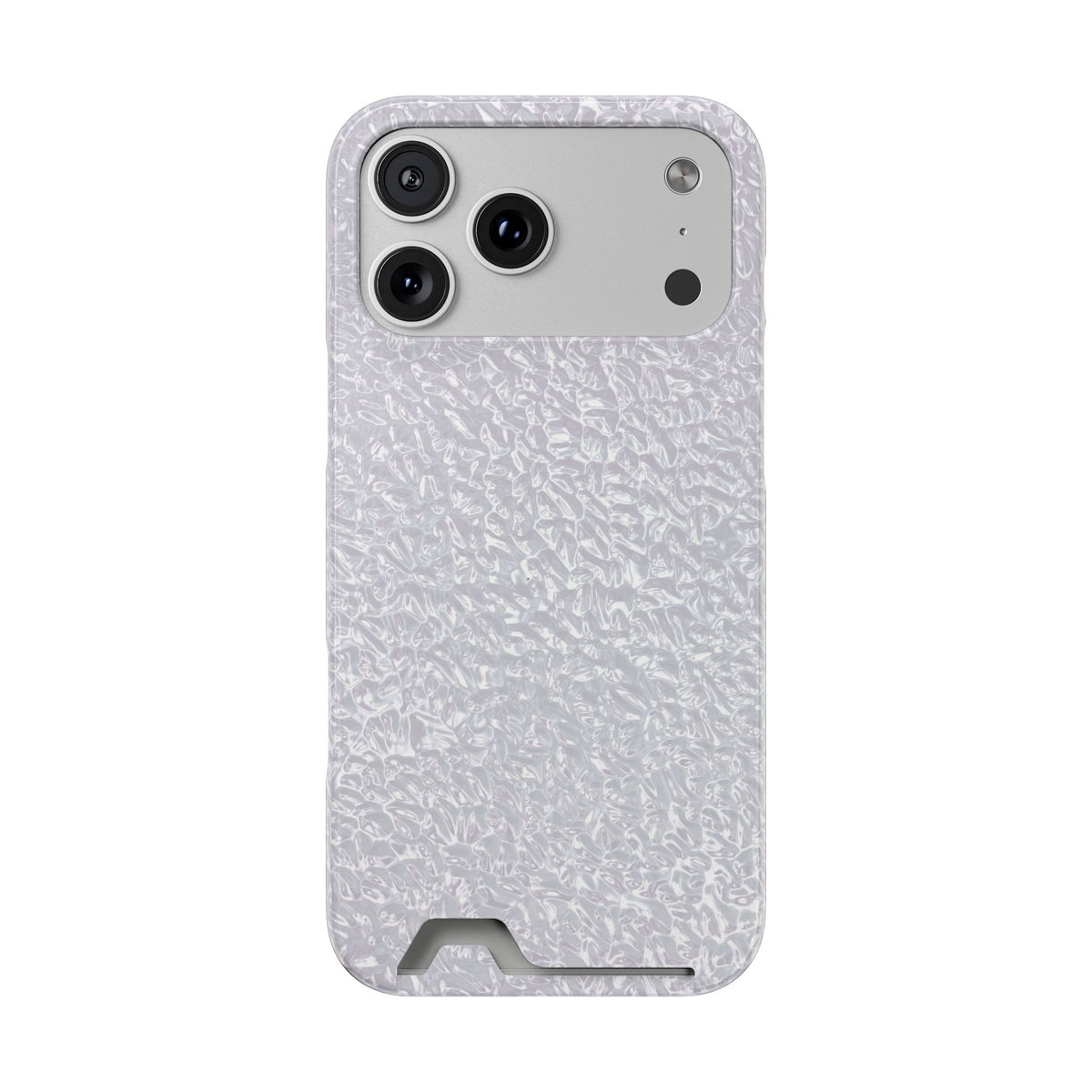 Silver Foil phone case with card holder for iPhone 17 Pro Max, glossy finish