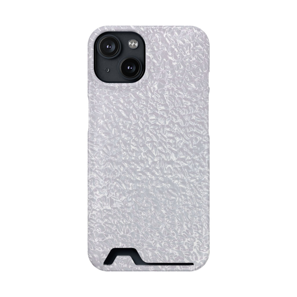 Silver Foil phone case with card holder for iPhone 14, glossy finish