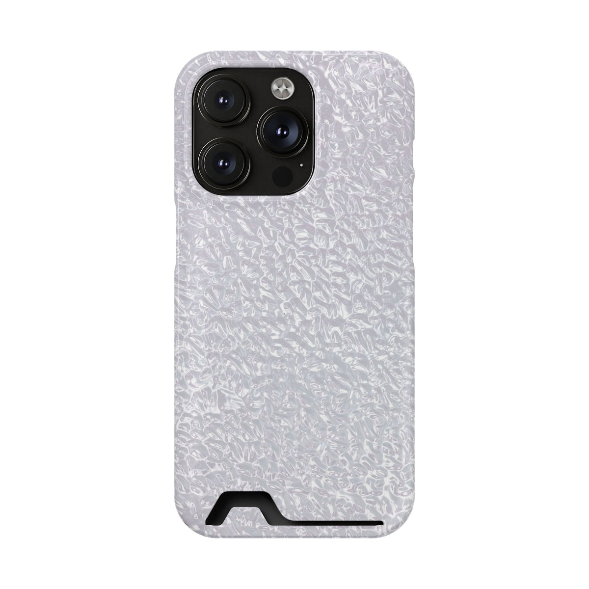 Silver Foil phone case with card holder for iPhone 14 Pro, glossy finish