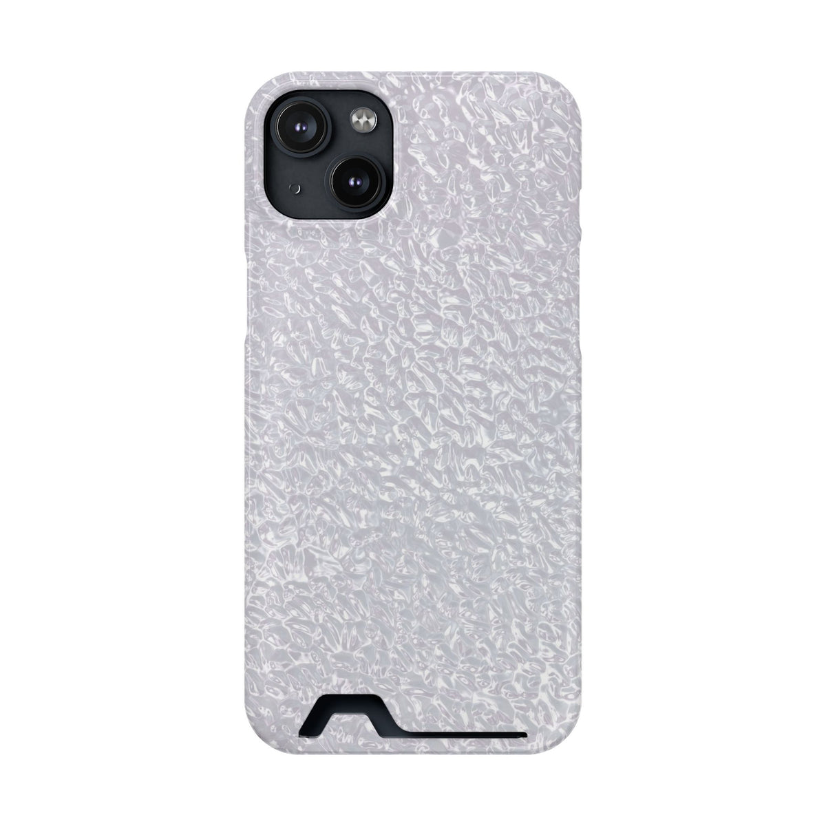 Silver Foil phone case with card holder for iPhone 14 Plus, glossy finish