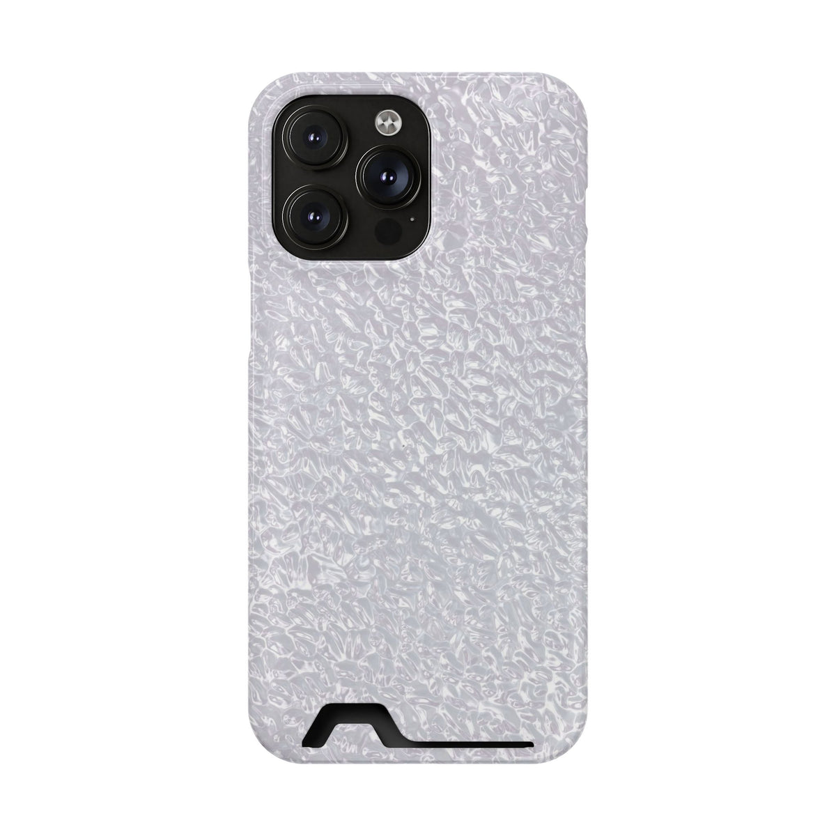 Silver Foil phone case with card holder for iPhone 14 Pro Max, glossy finish
