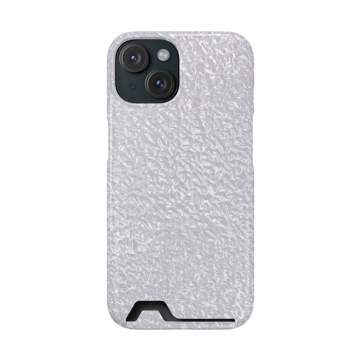 Silver Foil phone case with card holder for iPhone 15, glossy finish