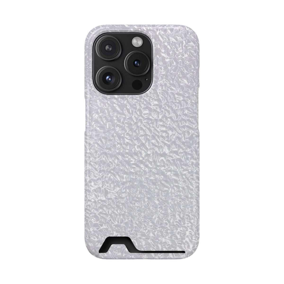 Silver Foil phone case with card holder for iPhone 15 Pro, glossy finish