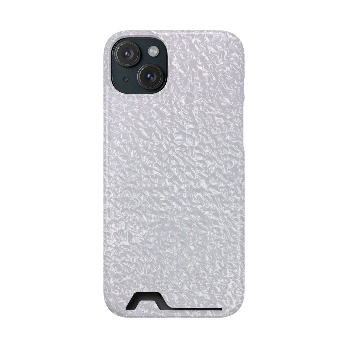 Silver Foil phone case with card holder for iPhone 15 Plus, glossy finish