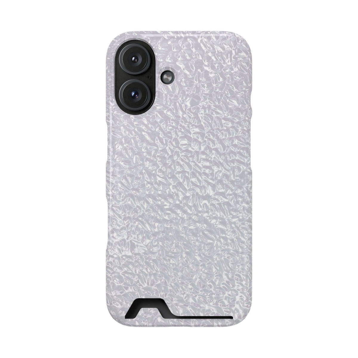 Silver Foil phone case with card holder for iPhone 16, glossy finish