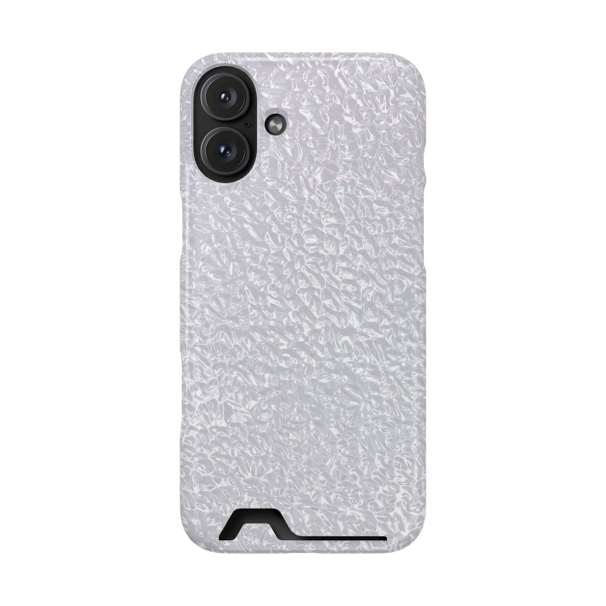 Silver Foil phone case with card holder for iPhone 16 Plus, glossy finish