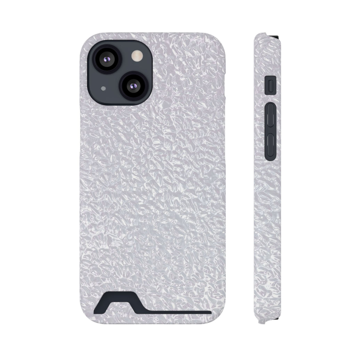 Silver Foil phone case with card holder for iPhone 13 Mini, glossy finish