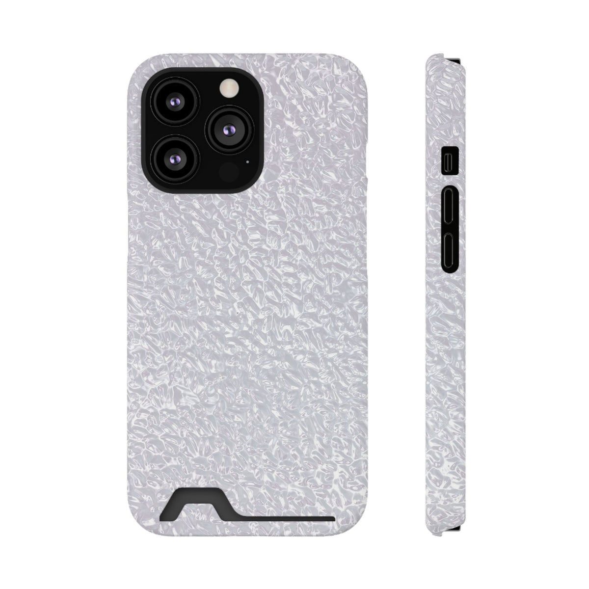 Silver Foil phone case with card holder for iPhone 13 Pro, glossy finish
