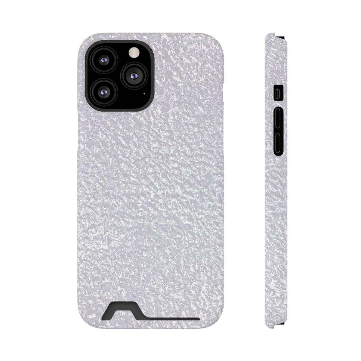 Silver Foil phone case with card holder for iPhone 13 Pro Max, glossy finish