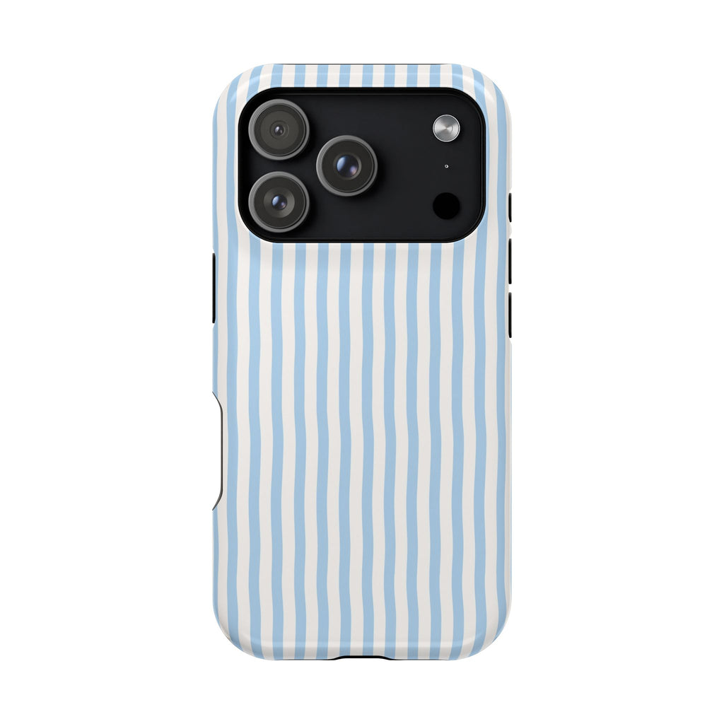 Sky Blue Stripe protective phone case for iPhone 18 Pro, glossy finish