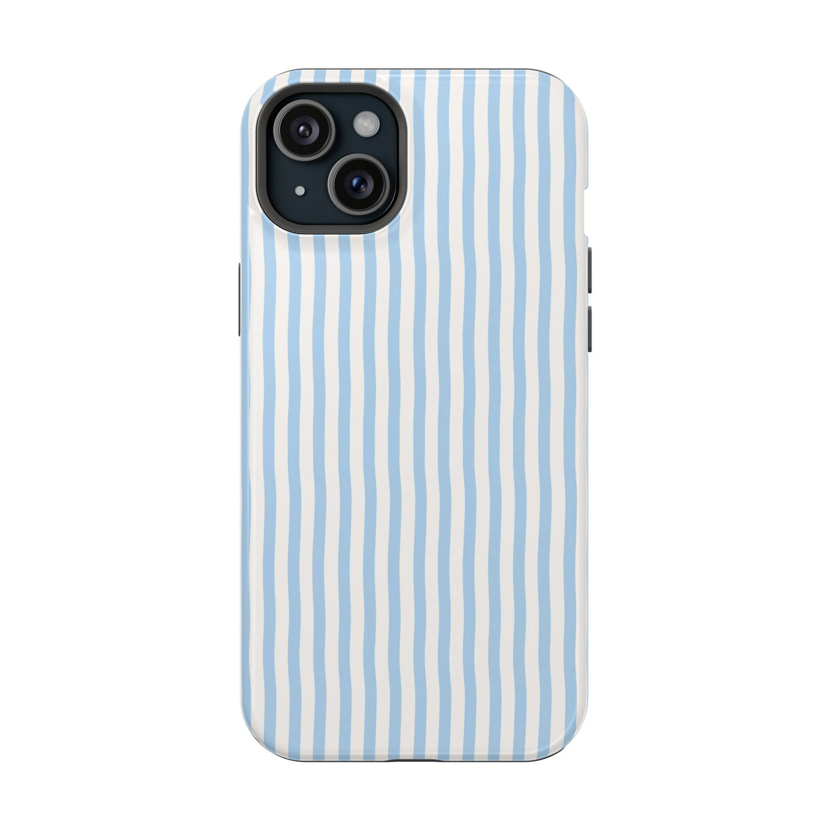 Sky Blue Stripe protective phone case for iPhone 15 Plus, glossy finish
