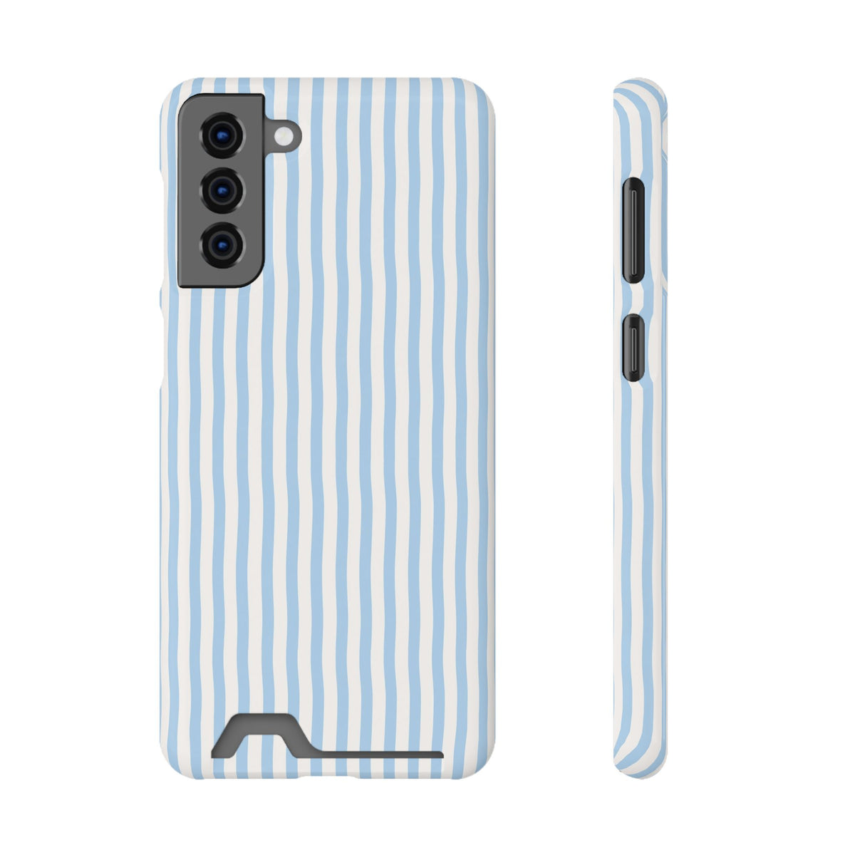 Sky Blue Stripe phone case with card holder for Samsung Galaxy S21 Plus, glossy finish