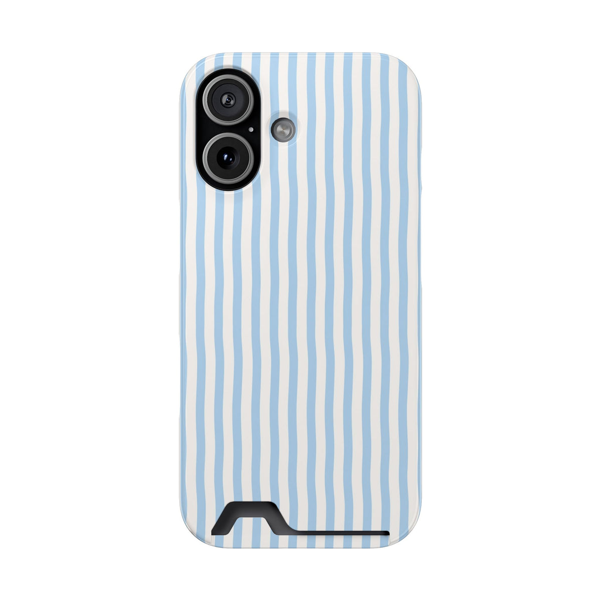 Sky Blue Stripe phone case with card holder for iPhone 17, glossy finish