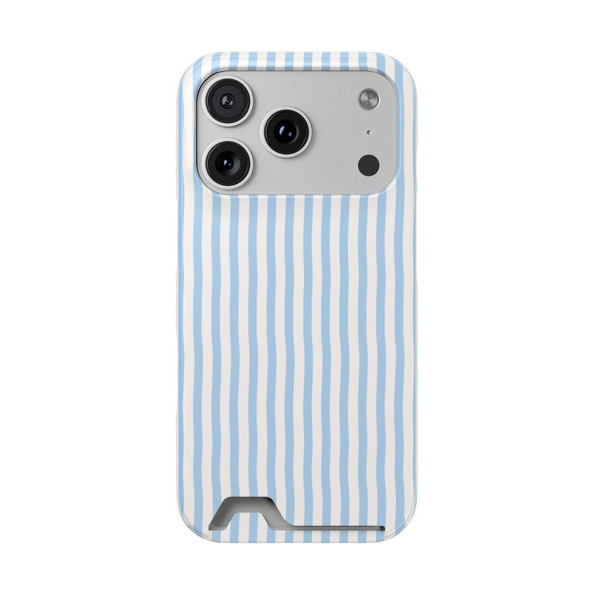 Sky Blue Stripe phone case with card holder for iPhone 17 Pro, glossy finish