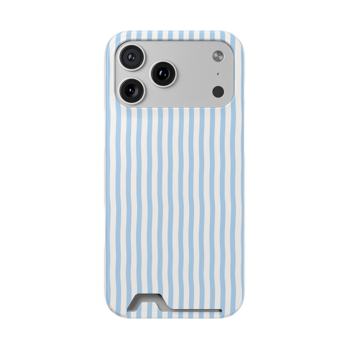 Sky Blue Stripe phone case with card holder for iPhone 17 Pro Max, glossy finish