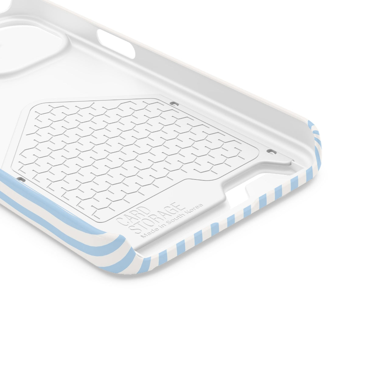 Sky Blue Stripe phone case with card holder for iPhone 13, glossy finish