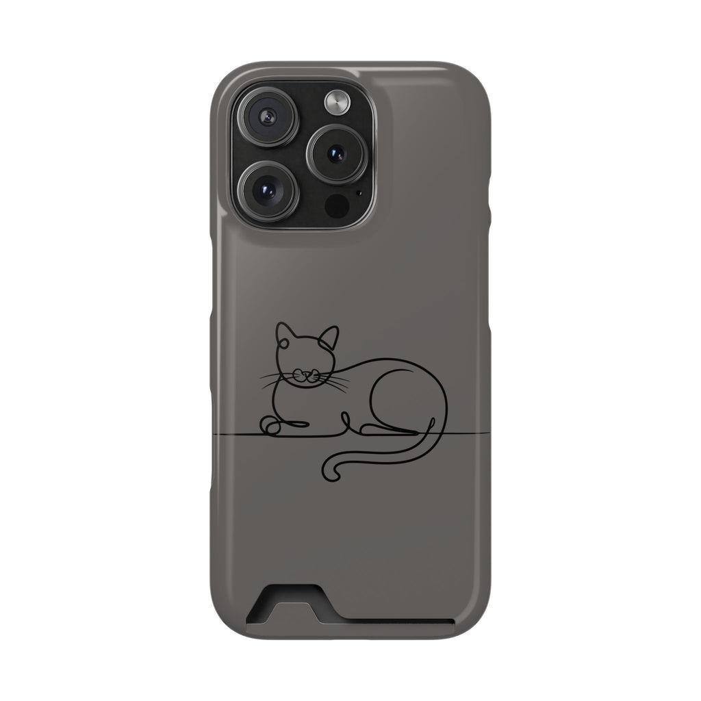 Sleepy Cat phone case with card holder for iPhone 16 Pro, glossy finish