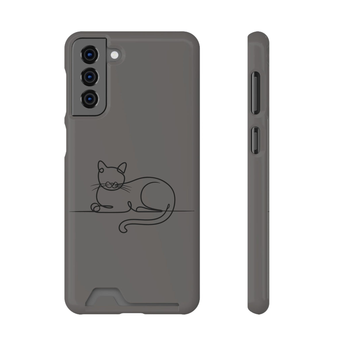 Sleepy Cat phone case with card holder for Samsung Galaxy S21 Plus, glossy finish