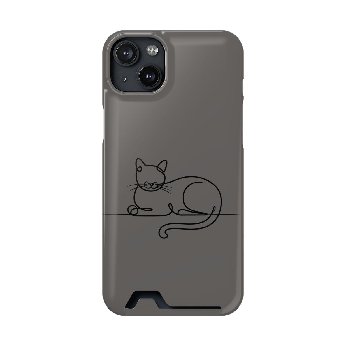 Sleepy Cat phone case with card holder for iPhone 14 Plus, glossy finish
