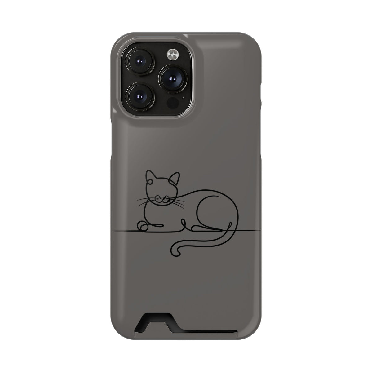 Sleepy Cat phone case with card holder for iPhone 14 Pro Max, glossy finish