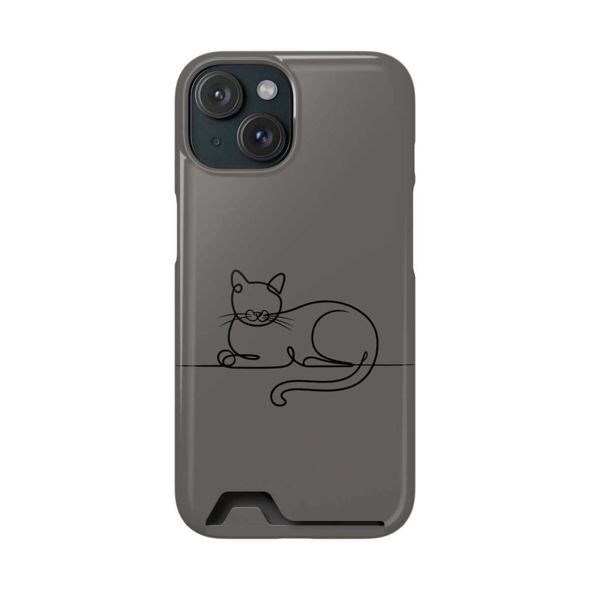 Sleepy Cat phone case with card holder for iPhone 15, glossy finish