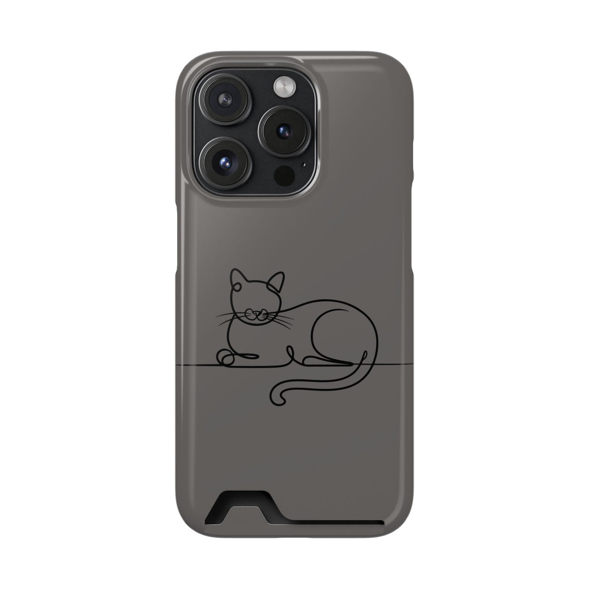 Sleepy Cat phone case with card holder for iPhone 15 Pro, glossy finish