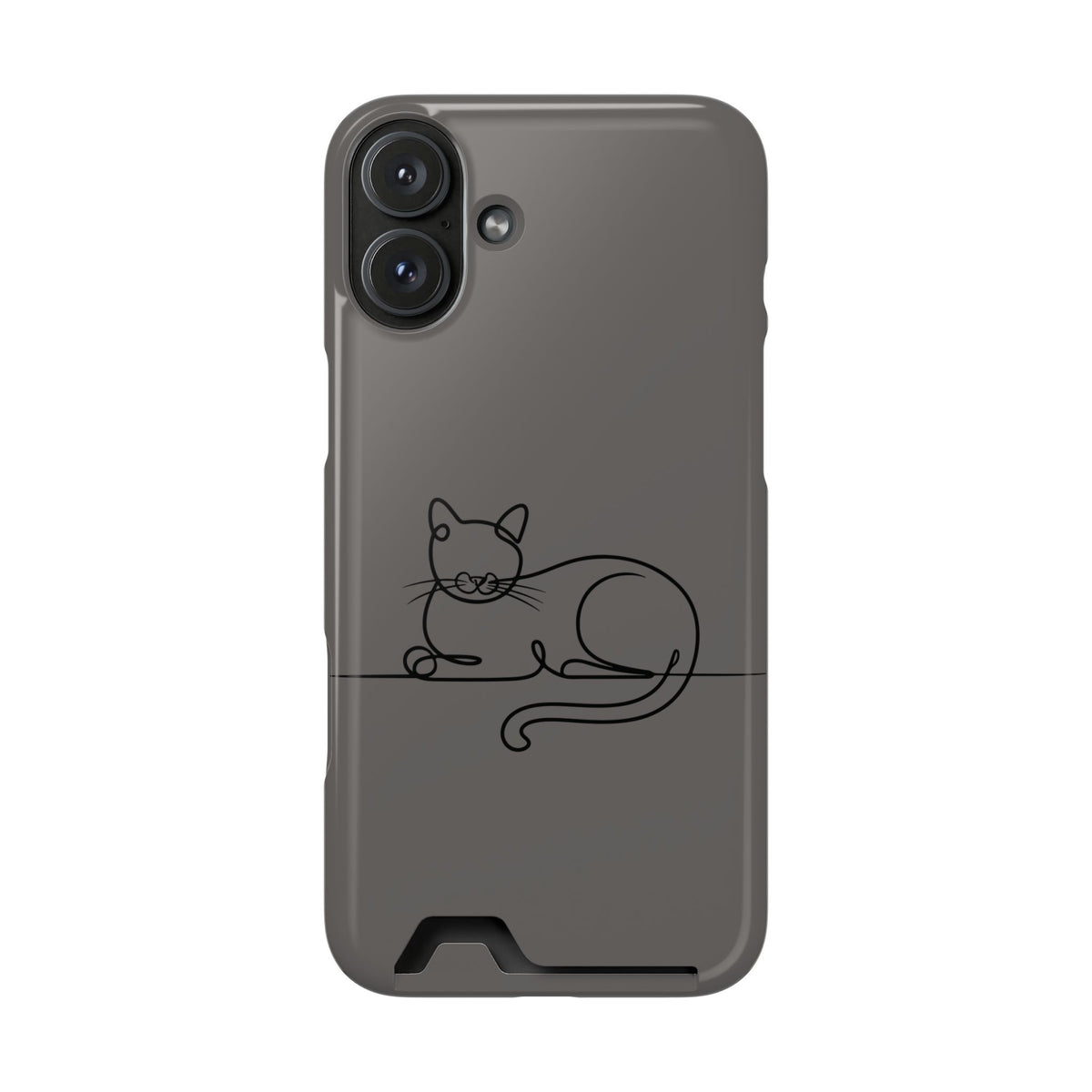 Sleepy Cat phone case with card holder for iPhone 16 Plus, glossy finish