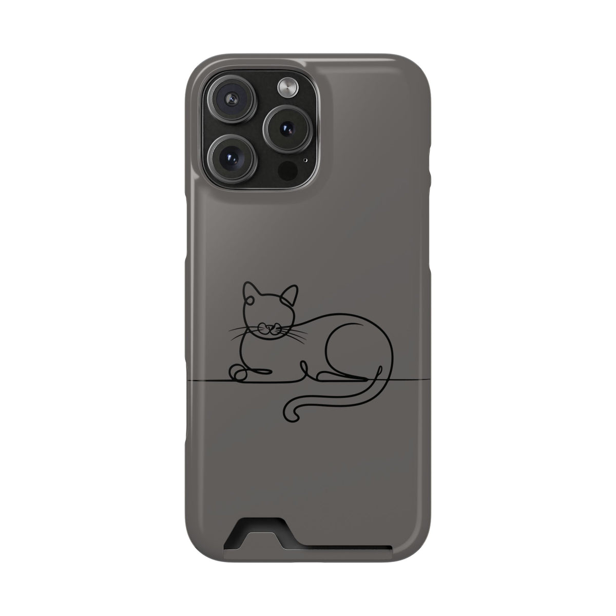 Sleepy Cat phone case with card holder for iPhone 16 Pro Max, glossy finish