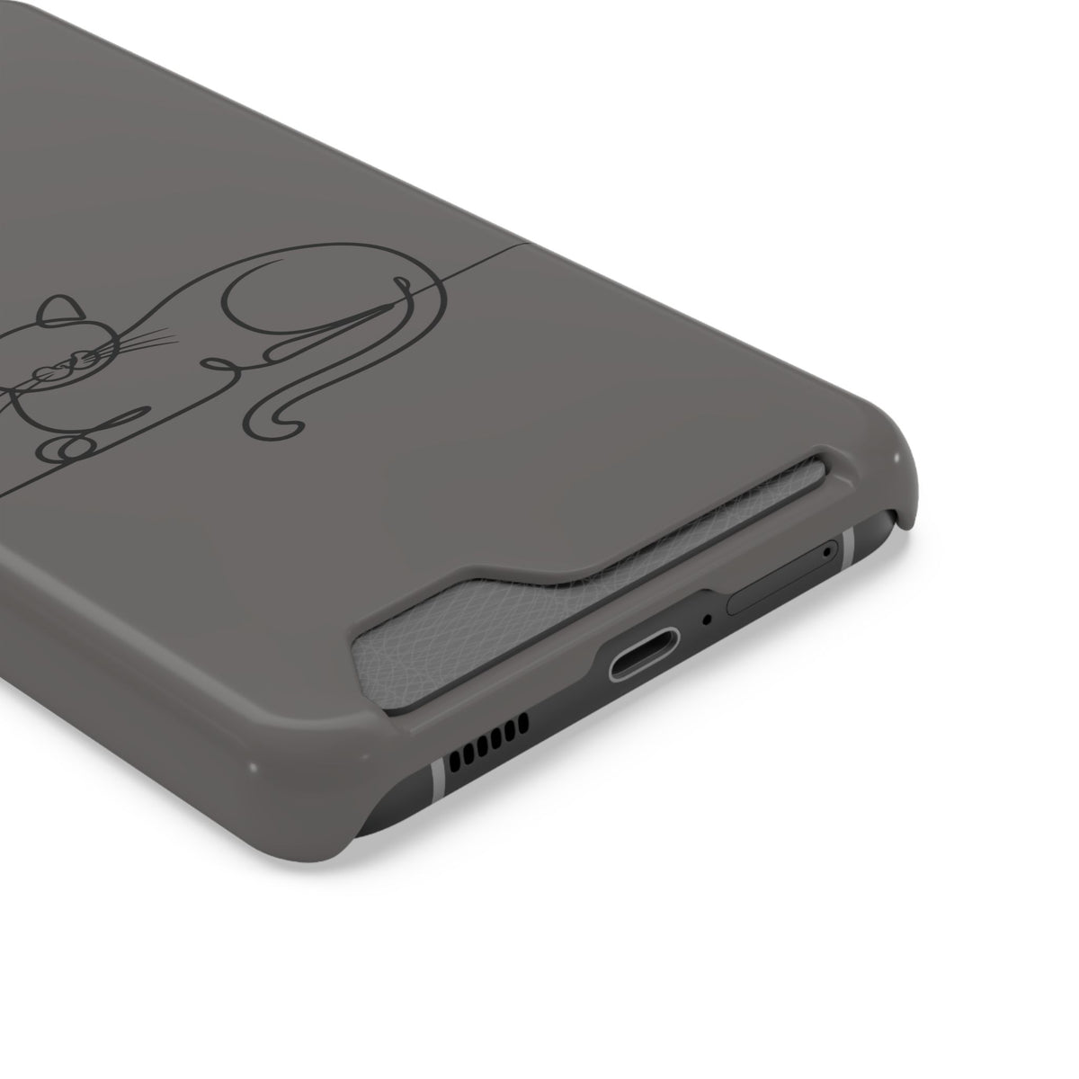 Sleepy Cat phone case with card holder, close-up of the card slot
