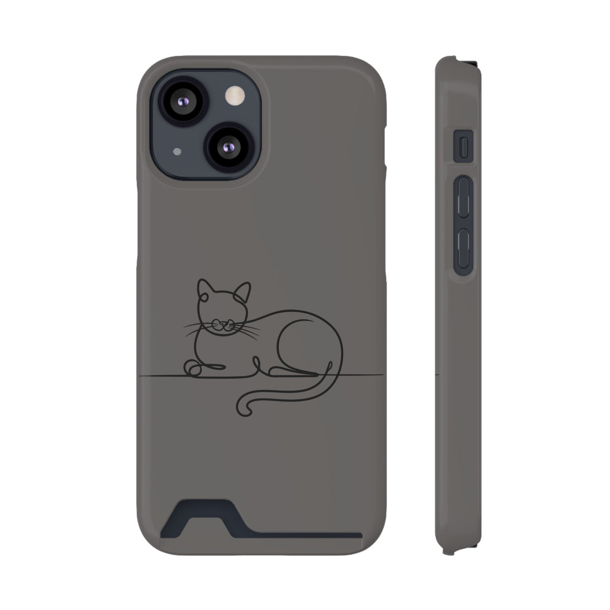 Sleepy Cat phone case with card holder for iPhone 13 Mini, glossy finish