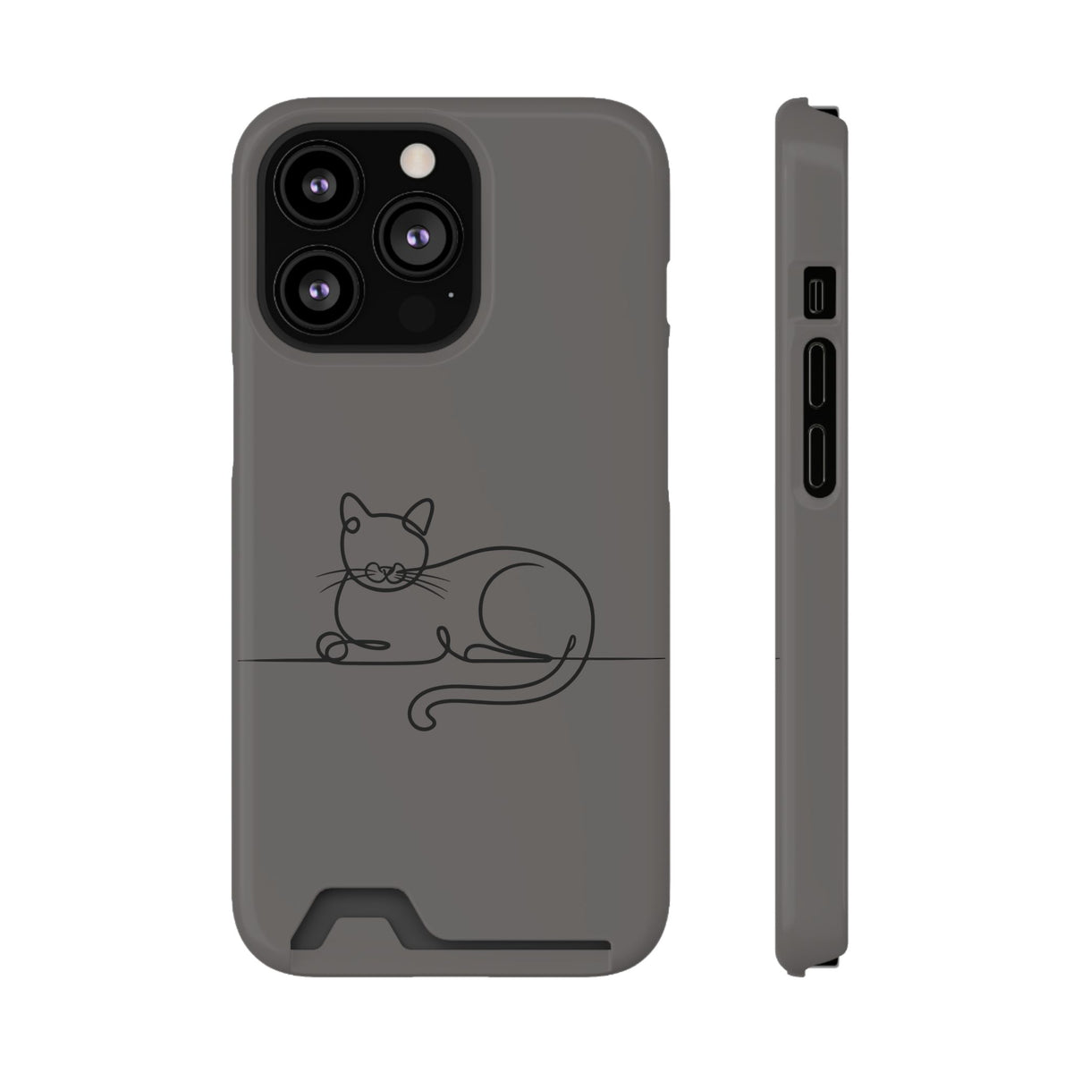 Sleepy Cat phone case with card holder for iPhone 13 Pro, glossy finish