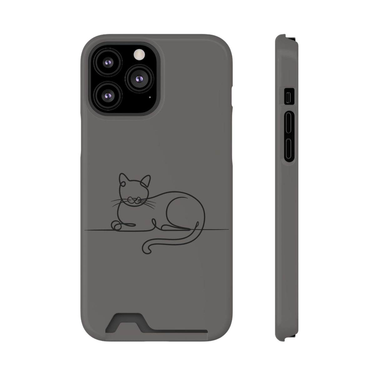 Sleepy Cat phone case with card holder for iPhone 13 Pro Max, glossy finish