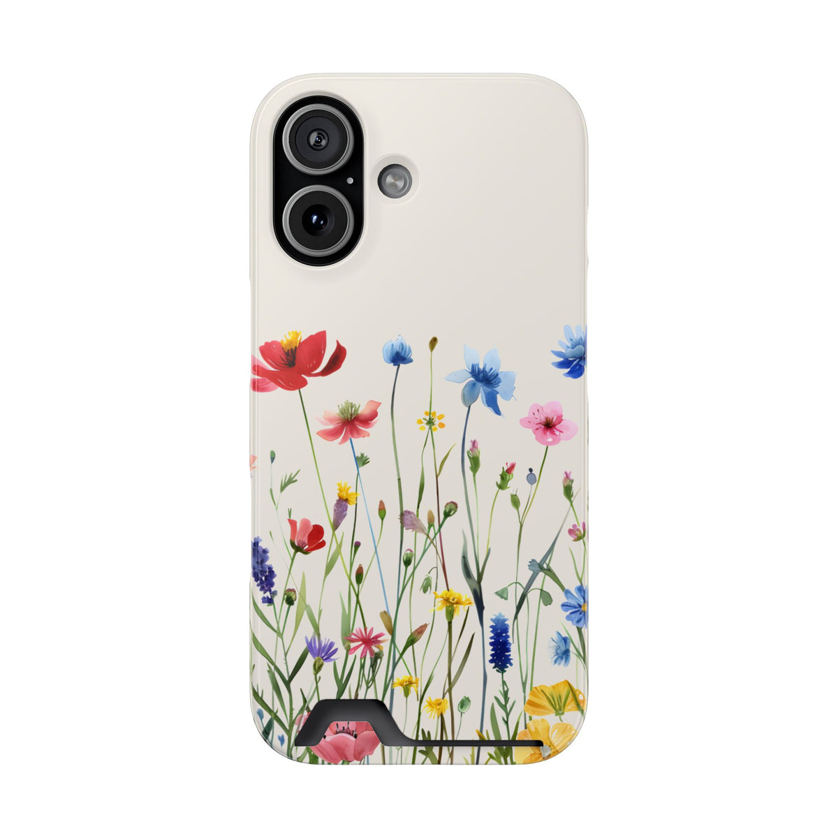 Spring Meadow phone case with card holder for iPhone 17, glossy finish