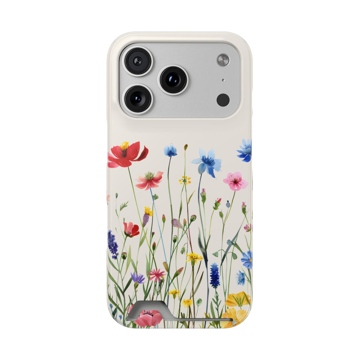 Spring Meadow phone case with card holder for iPhone 17 Pro, glossy finish