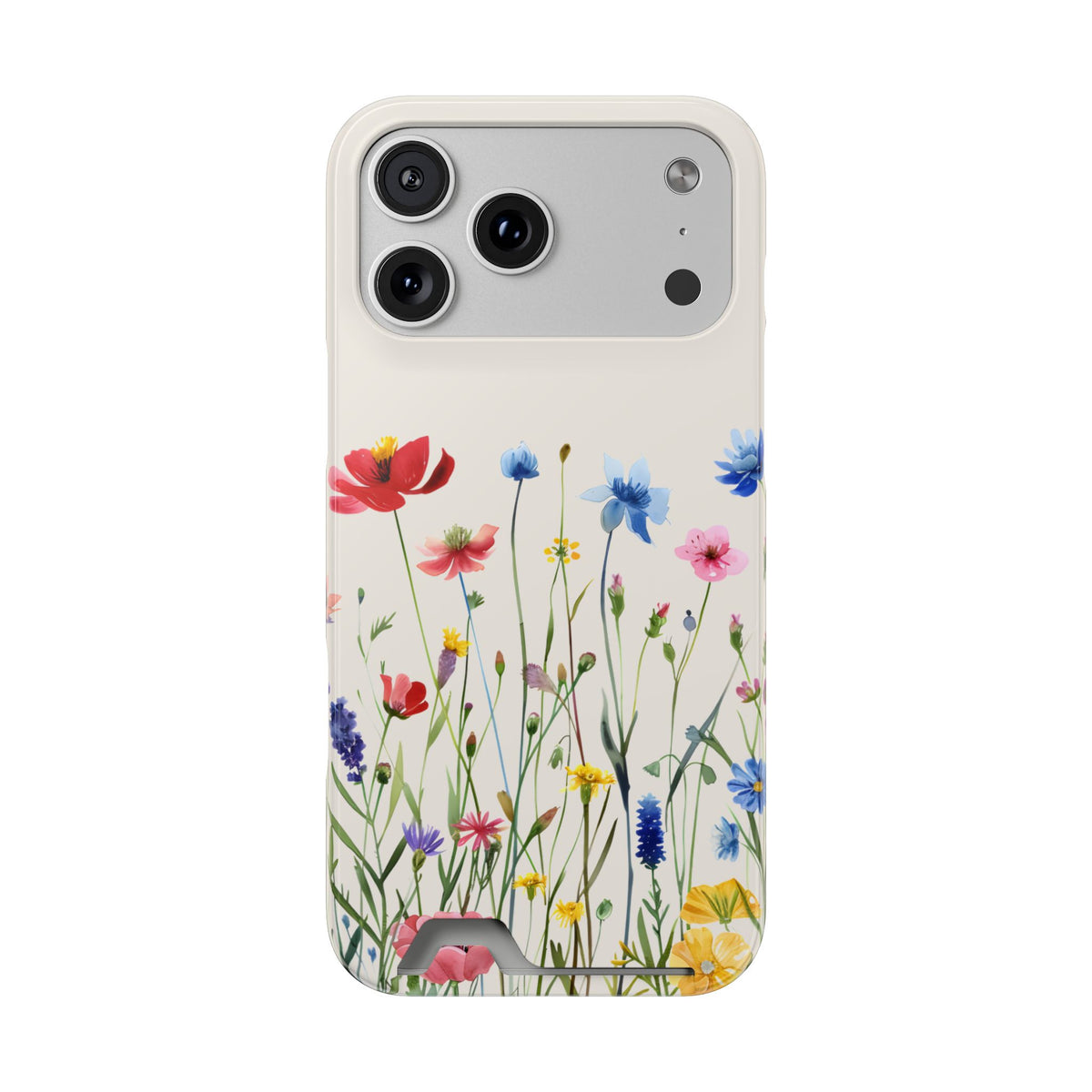 Spring Meadow phone case with card holder for iPhone 17 Pro Max, glossy finish