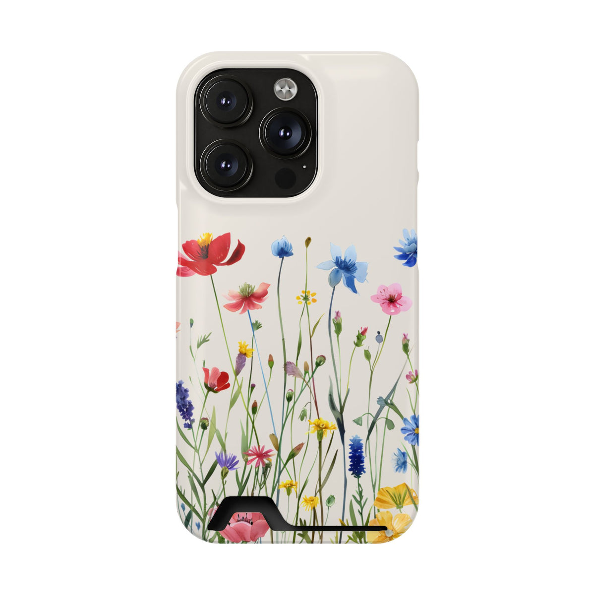 Spring Meadow phone case with card holder for iPhone 14 Pro, glossy finish