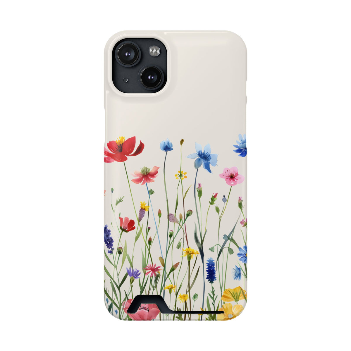 Spring Meadow phone case with card holder for iPhone 14 Plus, glossy finish