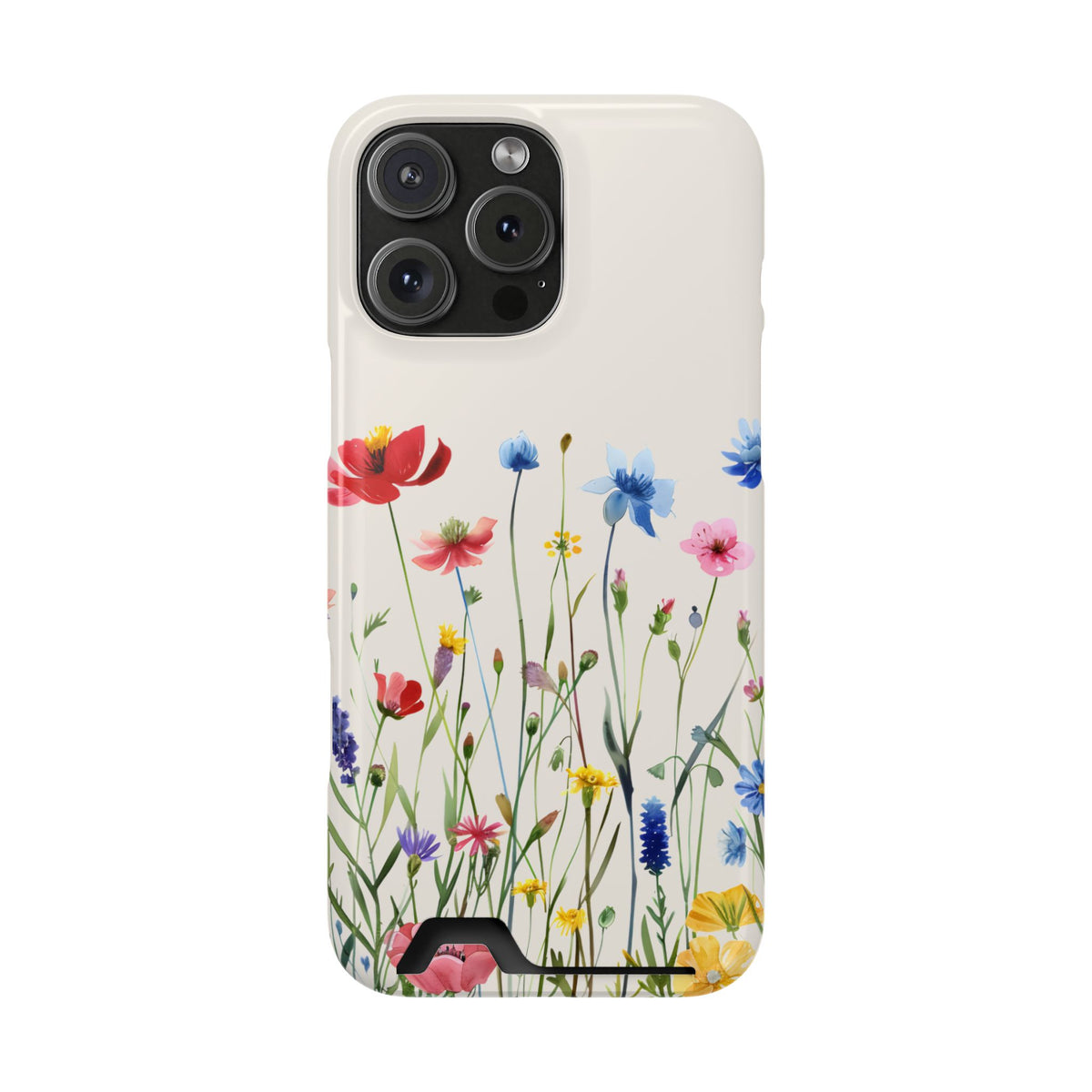 Spring Meadow phone case with card holder for iPhone 16 Pro Max, glossy finish