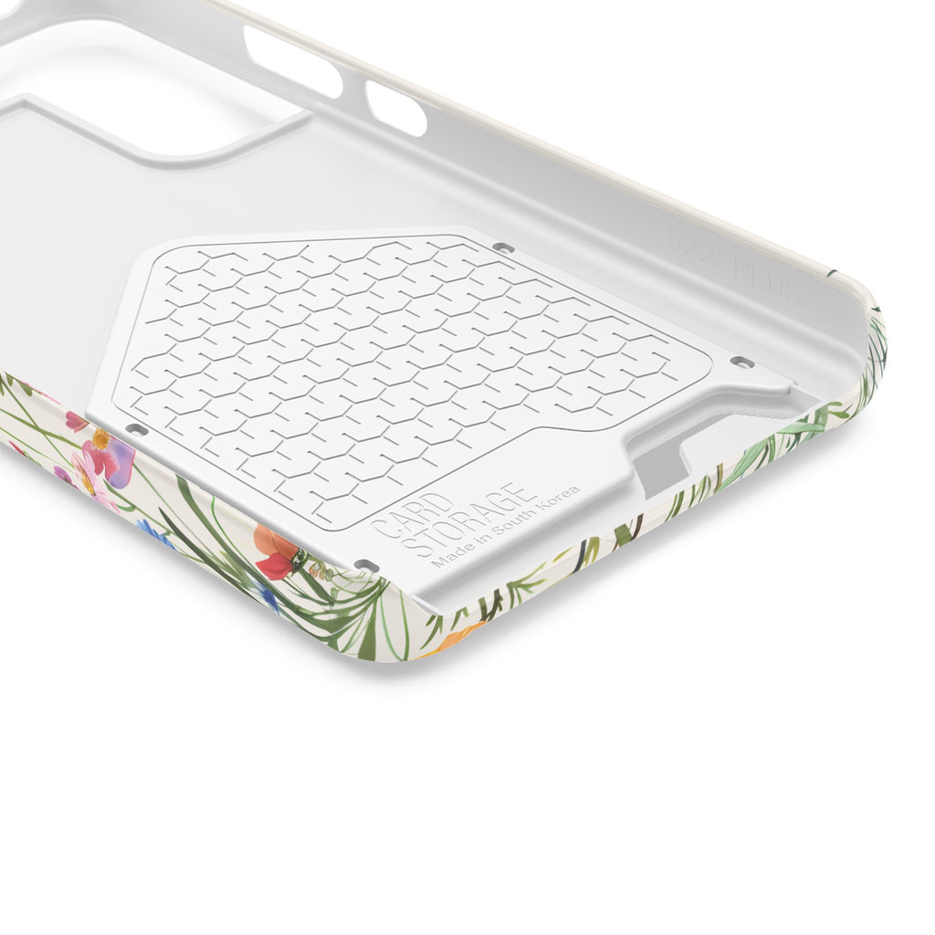 Spring Meadow phone case with card holder, close-up of the inside