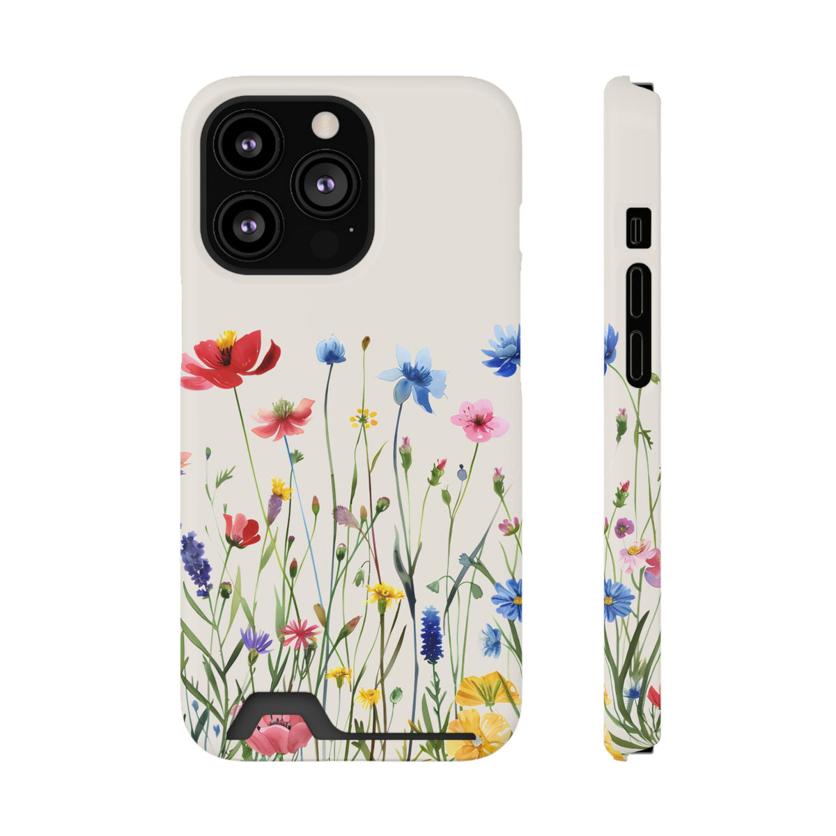 Spring Meadow phone case with card holder for iPhone 13 Pro, glossy finish