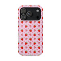 Strawberry Bow protective phone case for iPhone 18 Pro, glossy finish