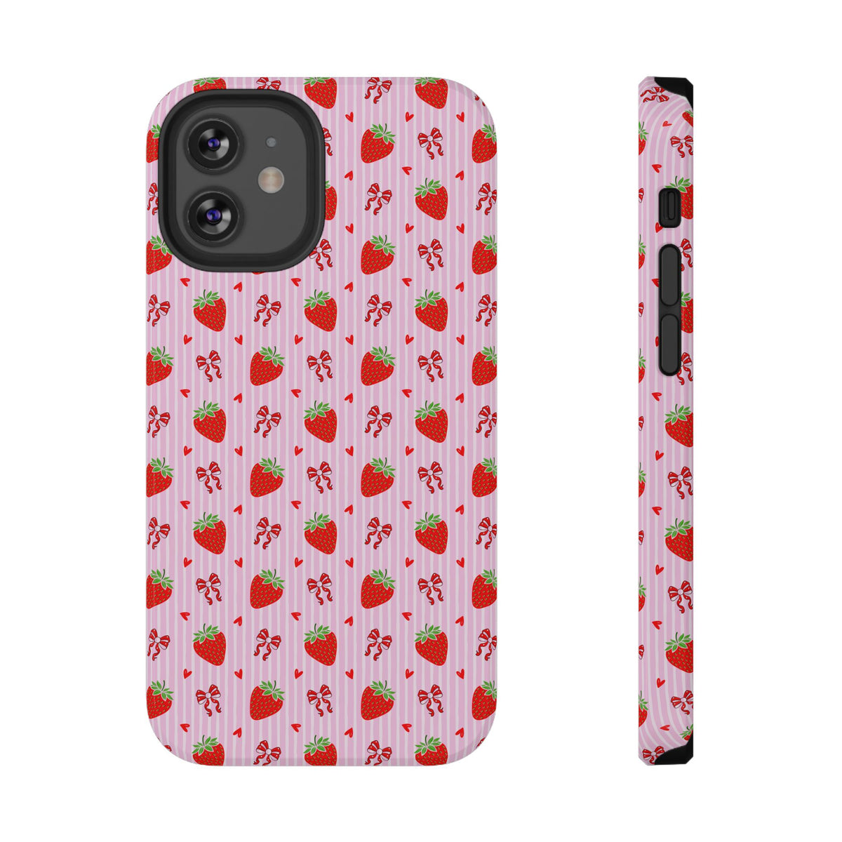 Strawberry Bow protective phone case for iPhone 12 Mini, glossy finish