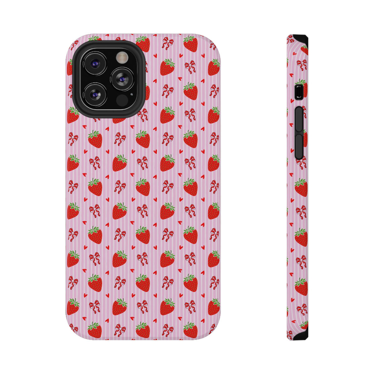 Strawberry Bow protective phone case for iPhone 12 Pro, glossy finish