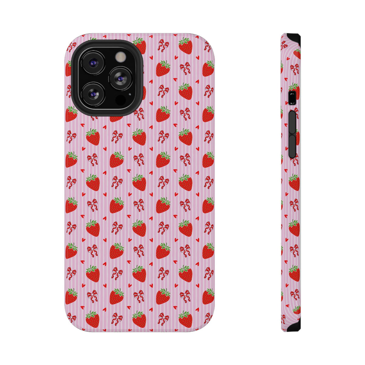 Strawberry Bow protective phone case for iPhone 12 Pro Max, glossy finish