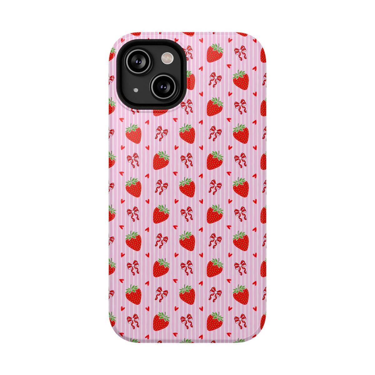 Strawberry Bow protective phone case for iPhone 14, glossy finish