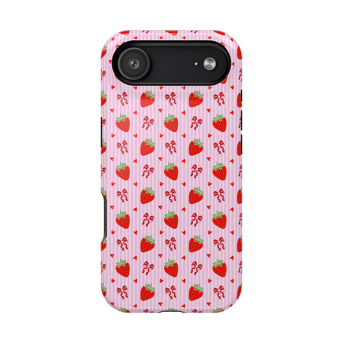 Strawberry Bow protective phone case for iPhone 17 Air, glossy finish