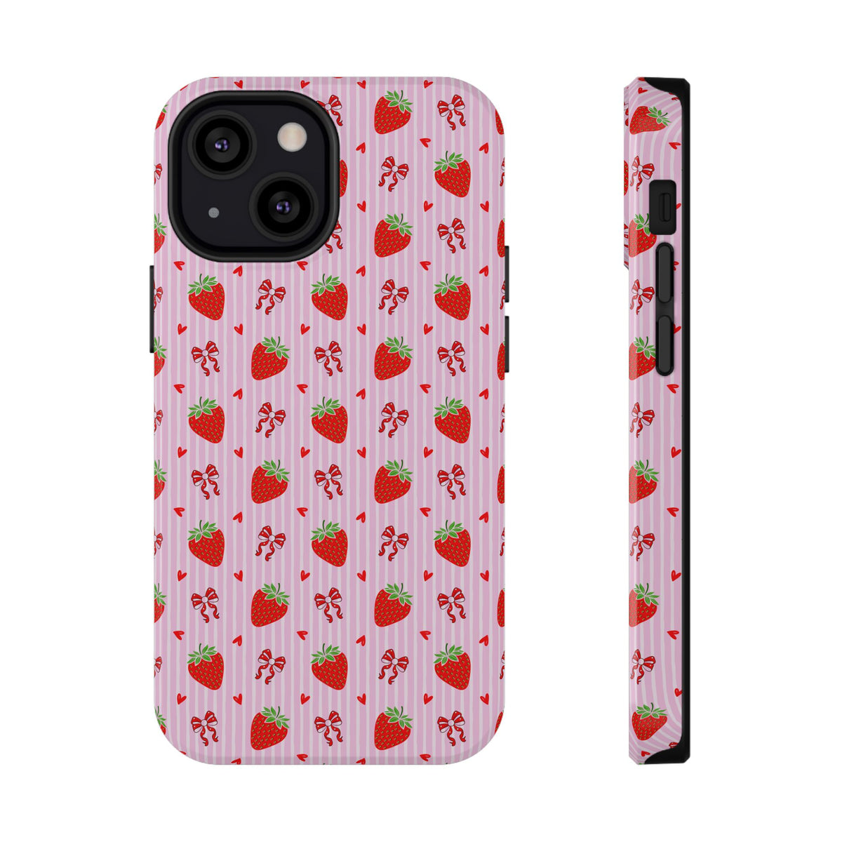 Strawberry Bow protective phone case for iPhone 13 Mini, glossy finish