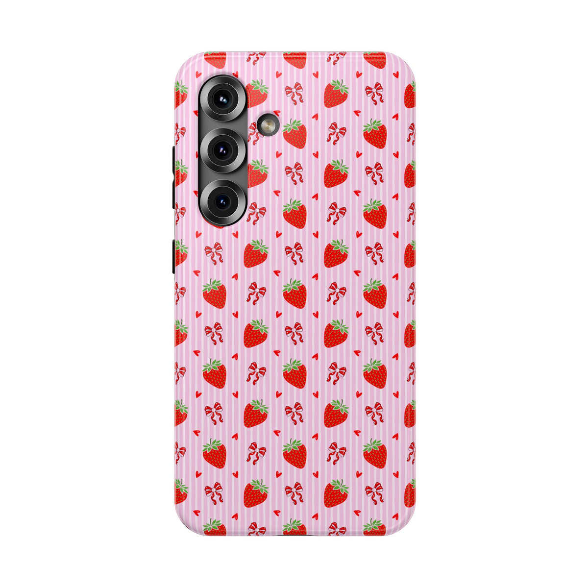 Strawberry Bow protective phone case for Samsung Galaxy S25, glossy finish