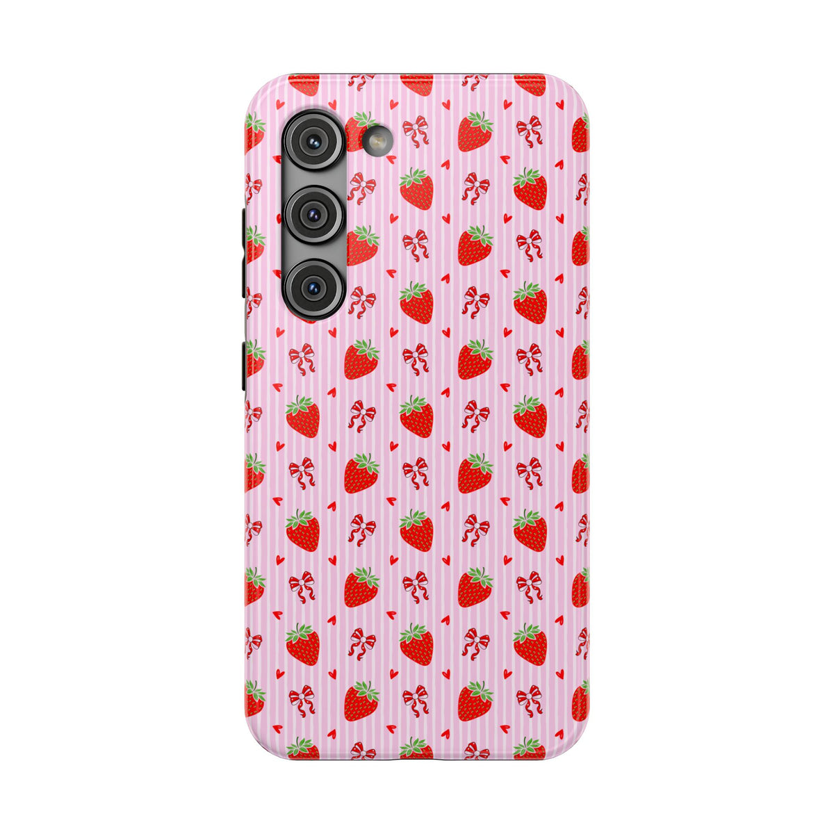 Strawberry Bow protective phone case for Samsung Galaxy S23, glossy finish