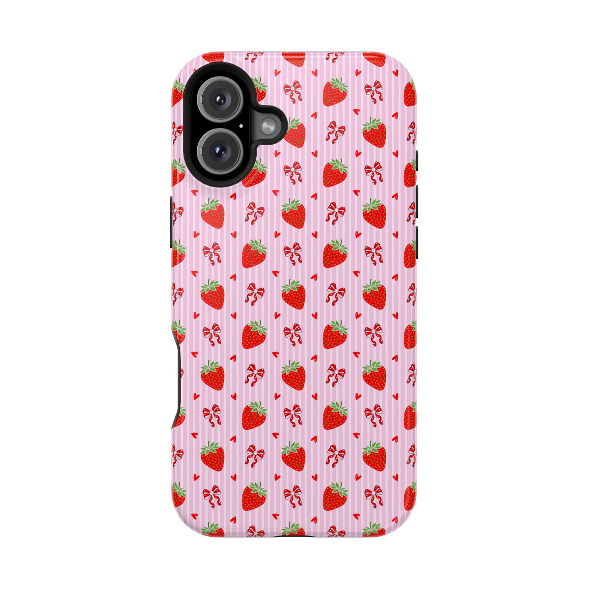 Strawberry Bow MagSafe case for iPhone 16 Plus, glossy finish